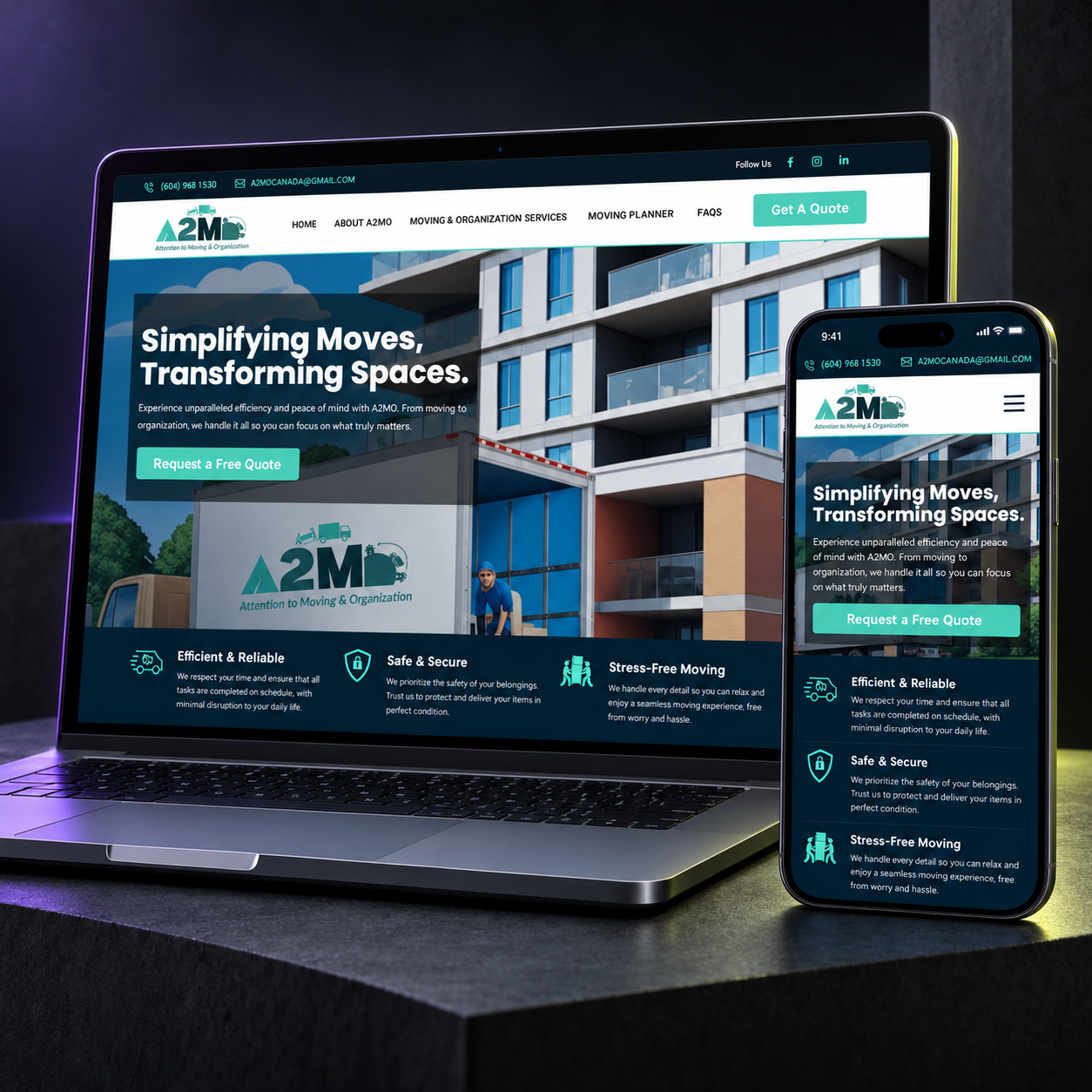 Moving logistics and transport website design for A2MO