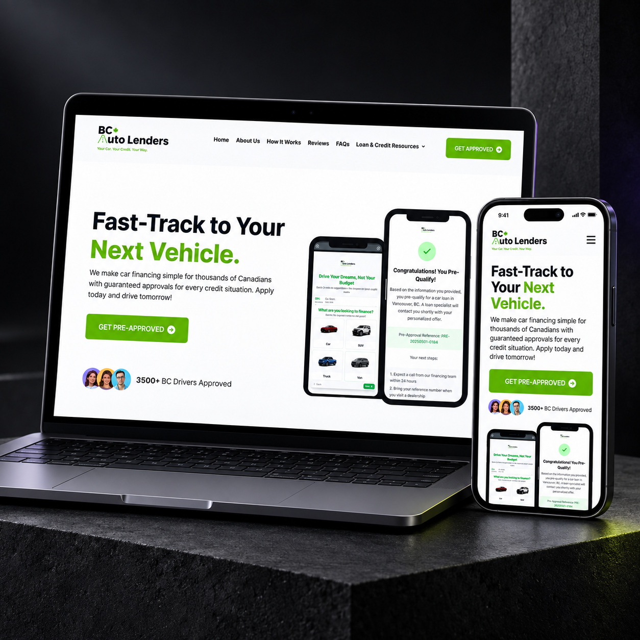 Automotive financing website design for BC Auto Lenders