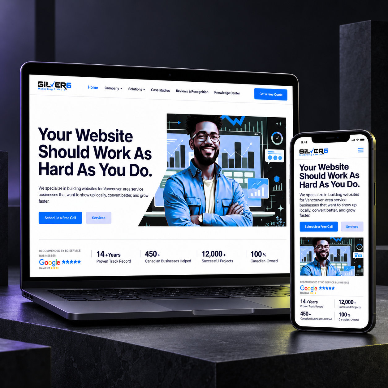 Creative agency and video production website design for Silver 6 Media