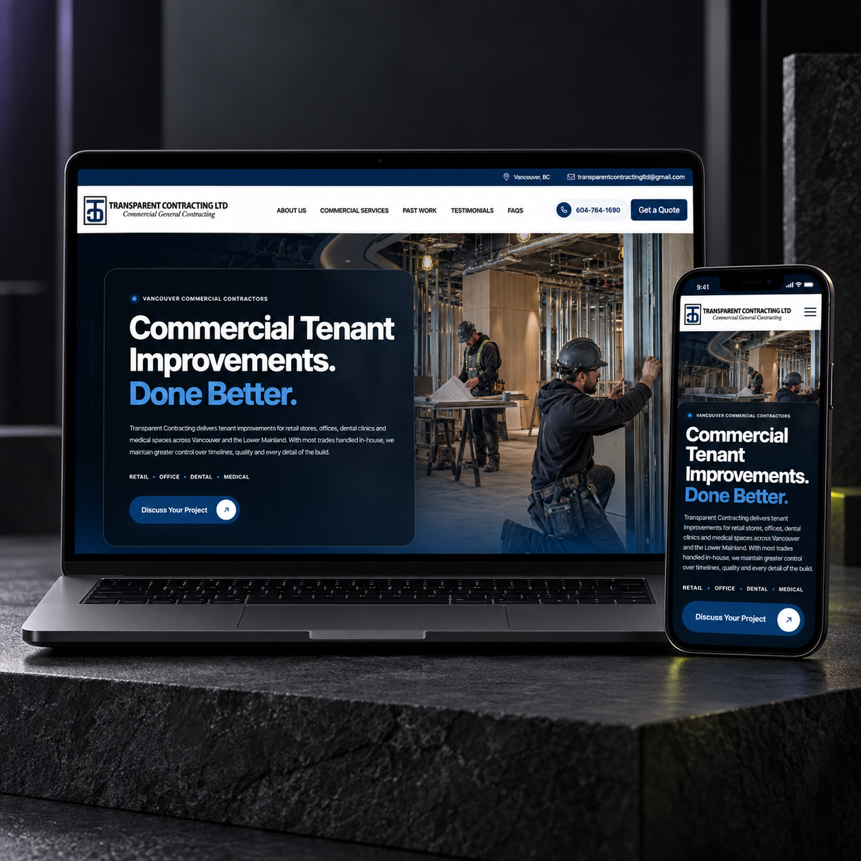Contractor and builder website design for Transparent Contracting