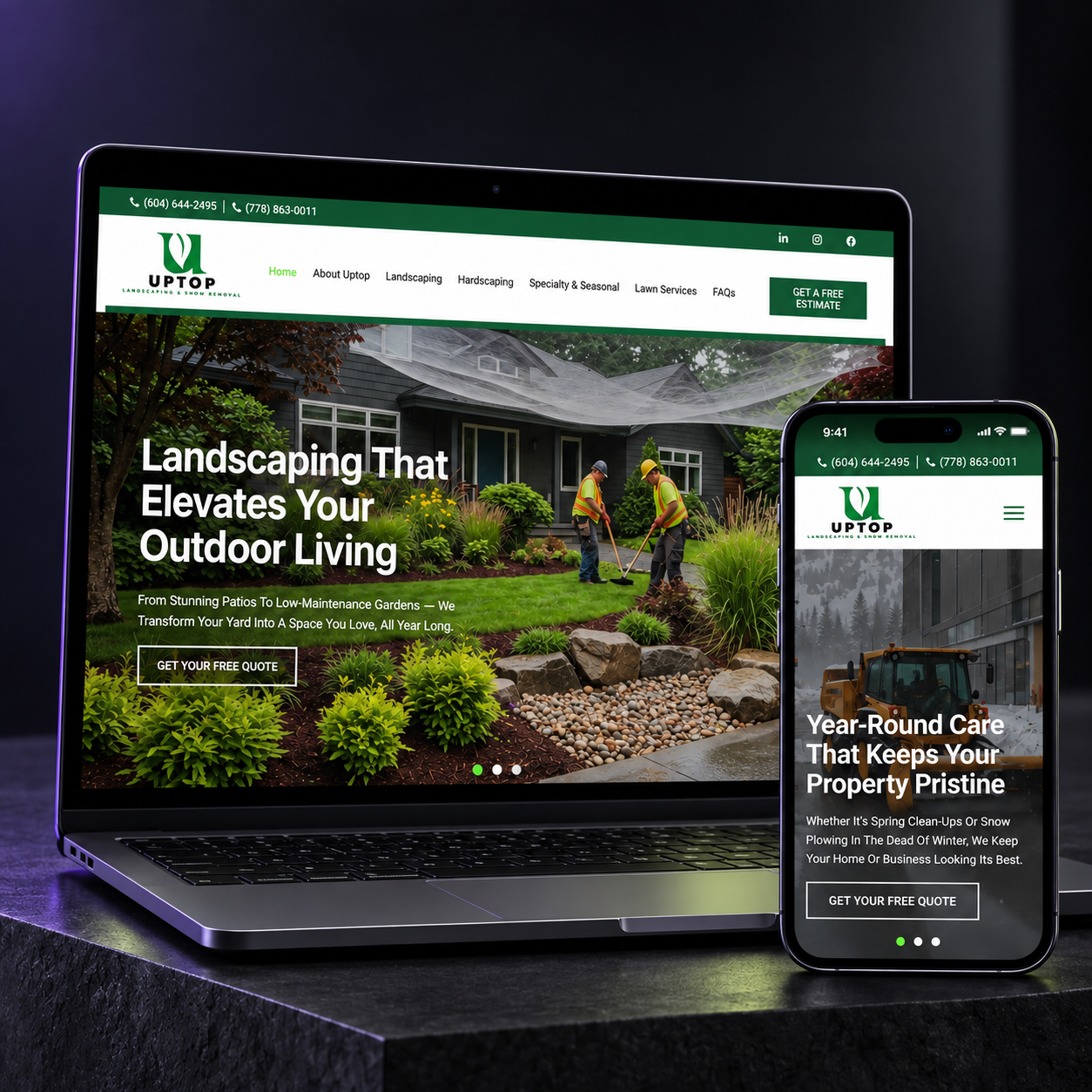 Responsive website design for Uptop Landscaping in Vancouver